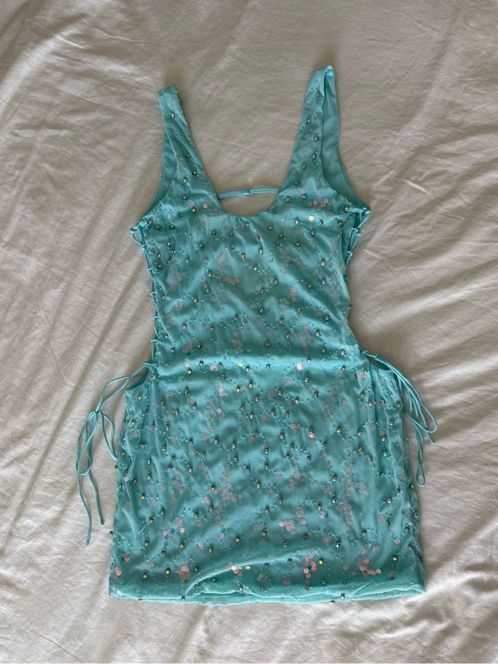 OhPolly Aqua Sequin Mesh Bodycon Dress